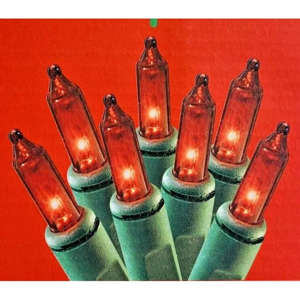 RED Mini Lights String 100 Count Green Wire Valentines Christmas Incandescen 20'